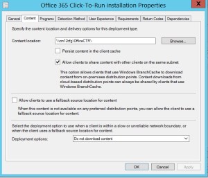 OfficeCTR Deployment Type Content tab