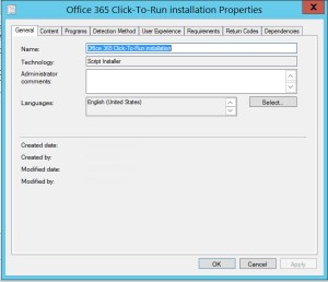 OfficeCTR Deployment Type General tab