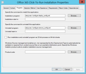 OfficeCTR Deployment Type Programs tab